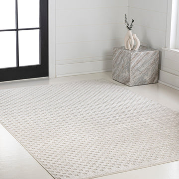 Finn High-Low Modern Minimalist Checkered Monotone Indoor/Outdoor Area Rug